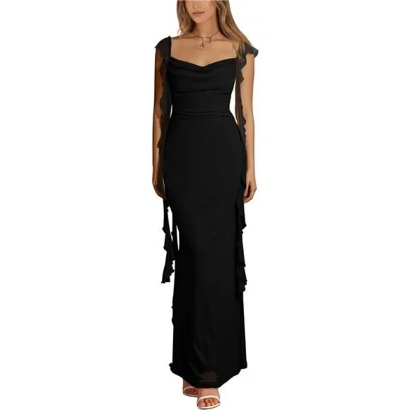 Dresses | Womens Sleeveless Ruffle Maxi Bodycon Dress Cocktail Party  Elegant Gown | Poshmark